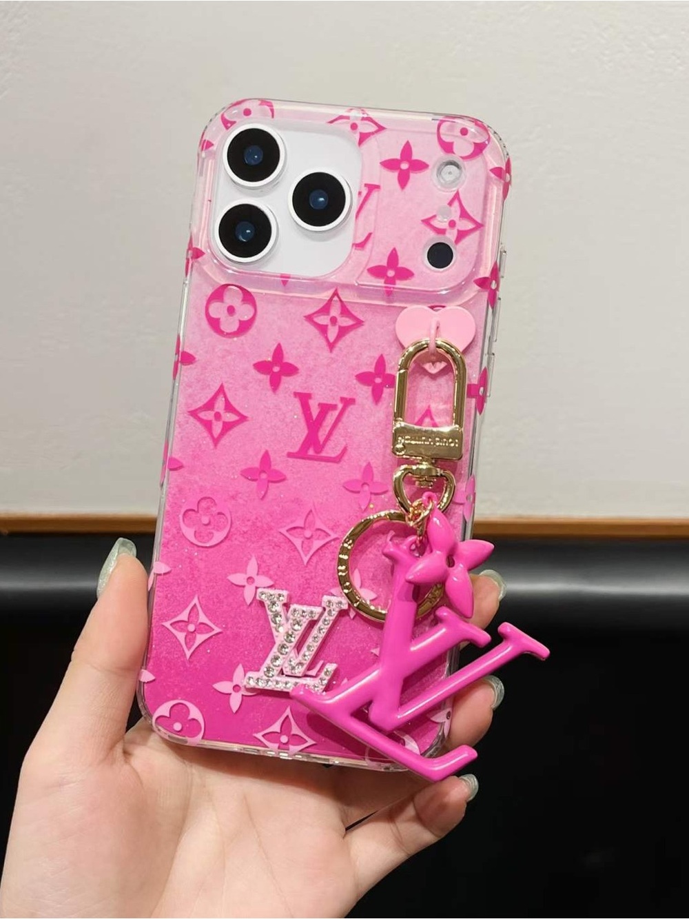 17 pro max Pink Designer-Inspired iPhone Case with Charm